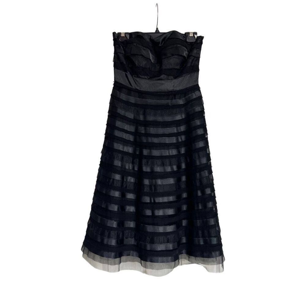 White House Black Market Dress Womens Size 2 Black Strapless Flare‎ Tiered NWT